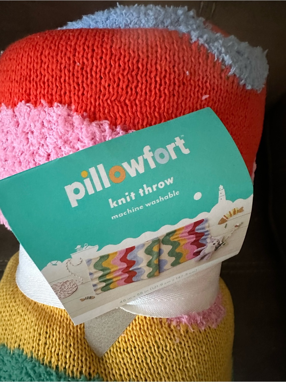 Pillowfort Knit Throw Blanket - Yellow, Green, Pink, Red, Cream - Picture 2 of 2